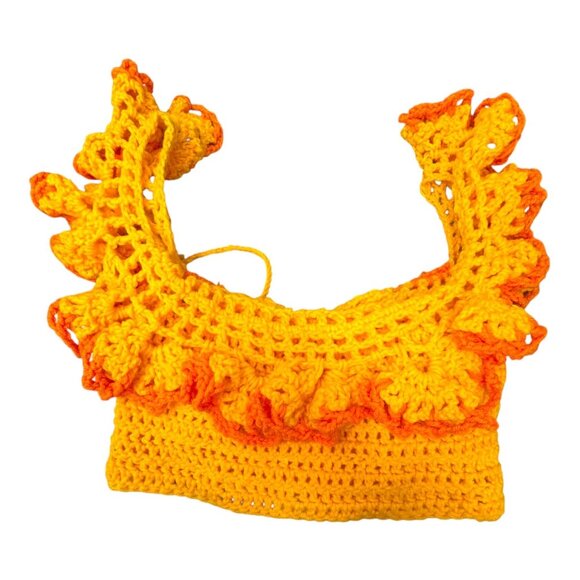Handmade Crochet Ruffle Crop Top In Yellow & Orange XXS Boho Hippie Y2K Grunge - Picture 2 of 4